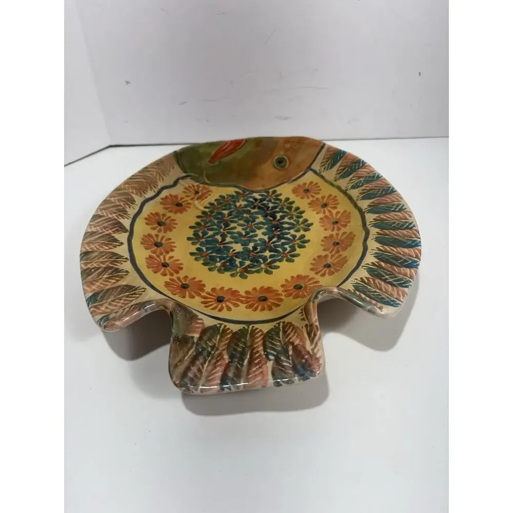 Vintage Made in Italy Colorful Fish Platter or Plate Ceramic Handpainted 13”x10”